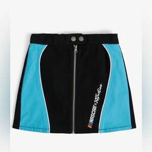 Justice NASCAR Zip Front Skirt Girls L (12/14) Black Blue Racing Mini Skort NWT